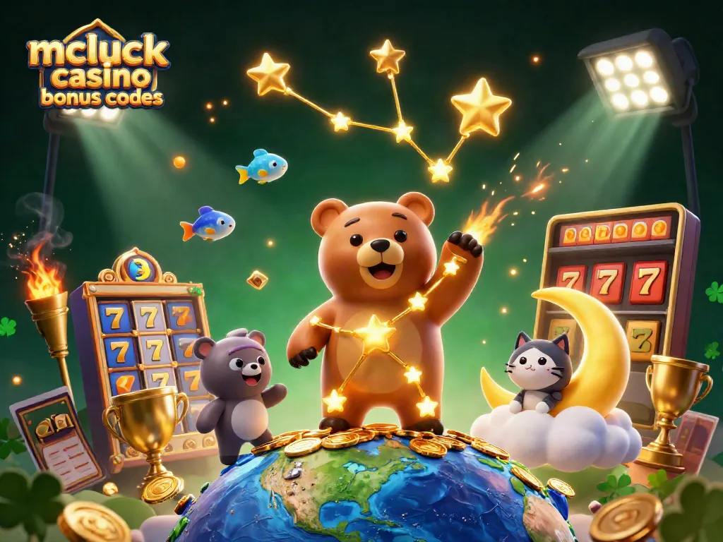Engage with vibrant mcluck casino bonus codes in a thrilling 3D slot-themed casino scene.