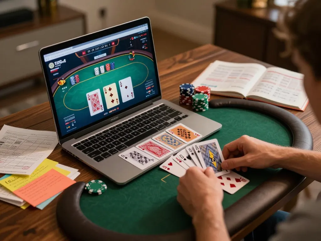 Engaging in strategic online poker gameplay at home using fabet platform for an immersive experience.
