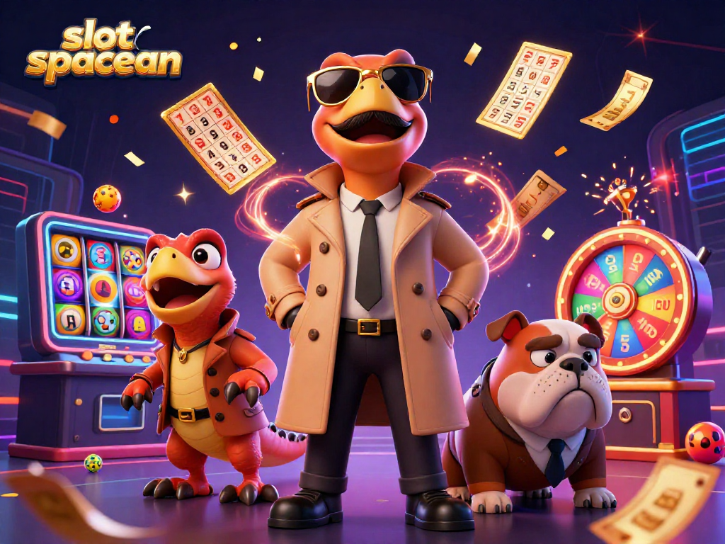 Playing slot spaceman: raptors disguised in trench coat trying to enter a casino lounge
