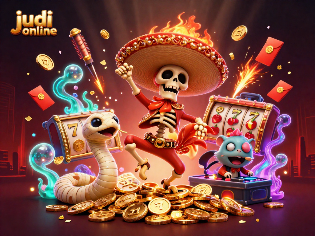 Win big with judi online slots illustrated in a vibrant scene featuring colorful characters and dynamic elements.