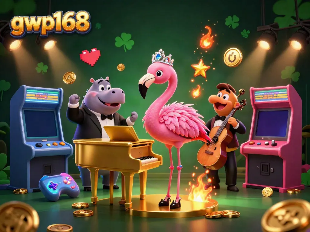 Bermain di gwp168 dengan suasana menarik, ditampilkan flamingo penyanyi dan hippo bassist di kasino
