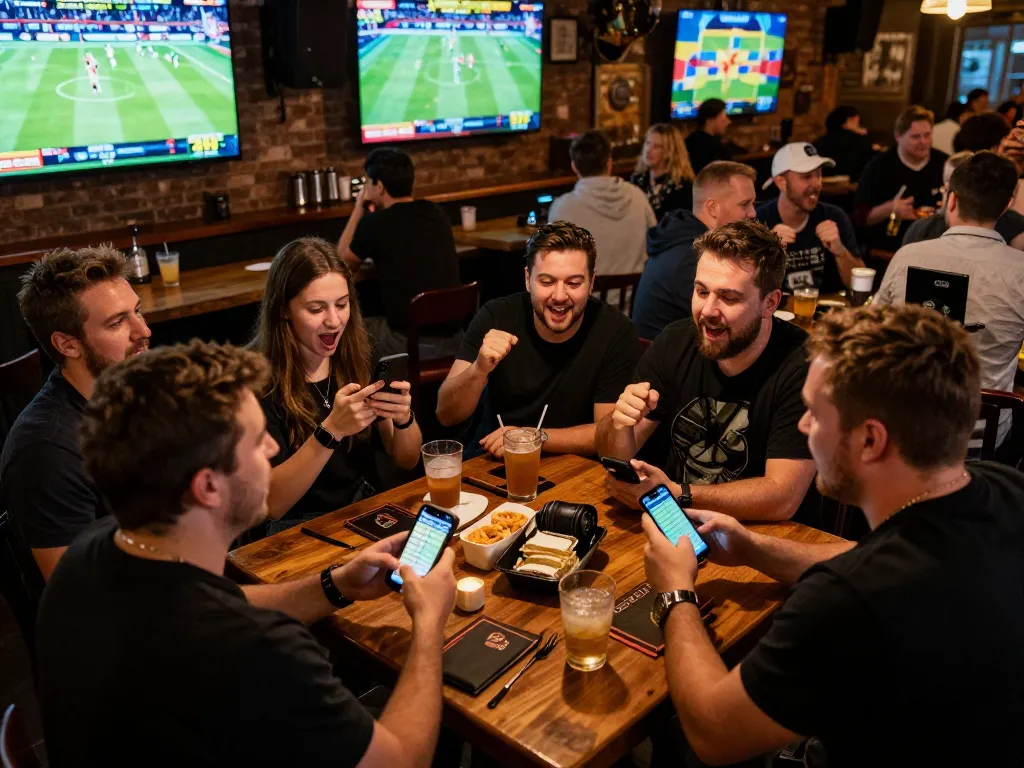 Patrons at NET88 enjoy the excitement of sports betting while cheering for their teams in a lively bar