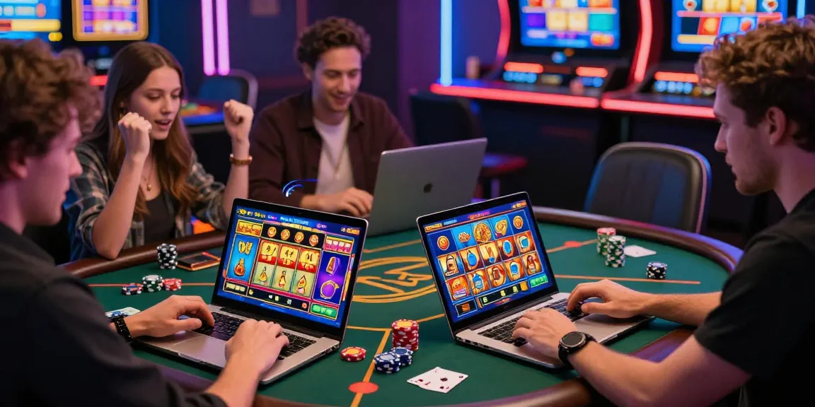 Exciting players enjoying new online slot sites at a vibrant casino.