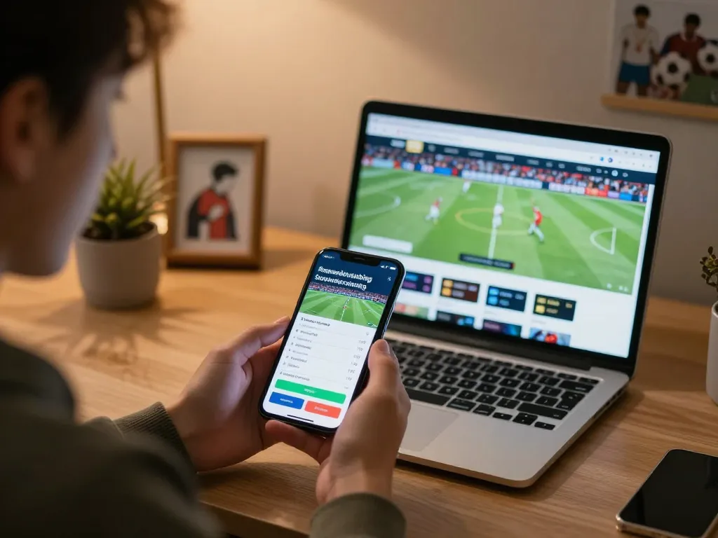 Engaging in soi kèo with smartphone for sports betting in a cozy setup