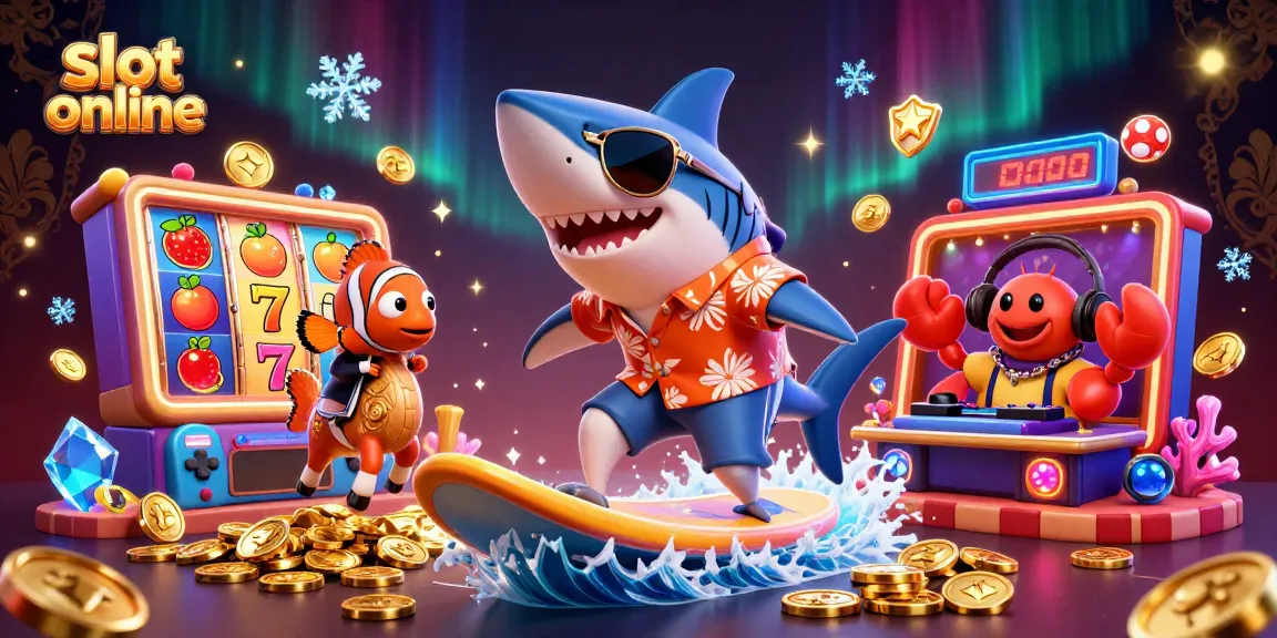 Slot online menghibur pemain dengan simbol jackpot dan karakter lucu dalam suasana penuh warna.