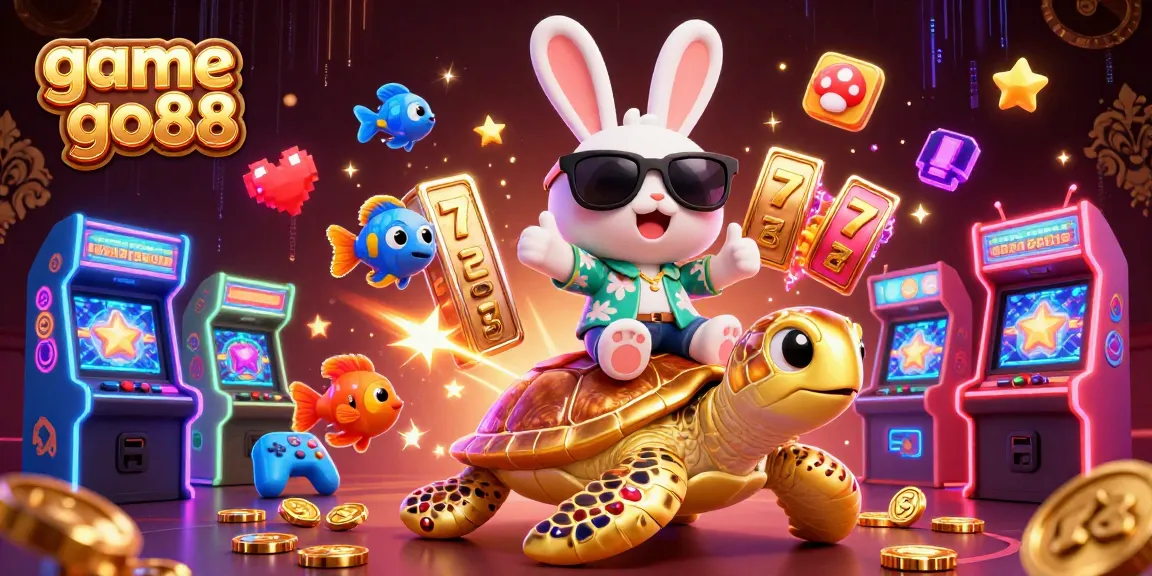 Game go88 showcases exciting slot machines and adventure with a lucky rabbit and golden turtle.