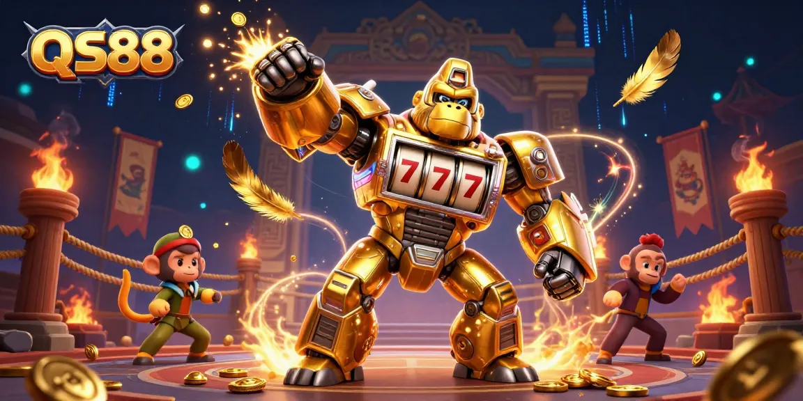 Hình ảnh minh họa 3D cho QS88 với khung cảnh hoành tráng và biểu tượng trò chơi đặc trưng.