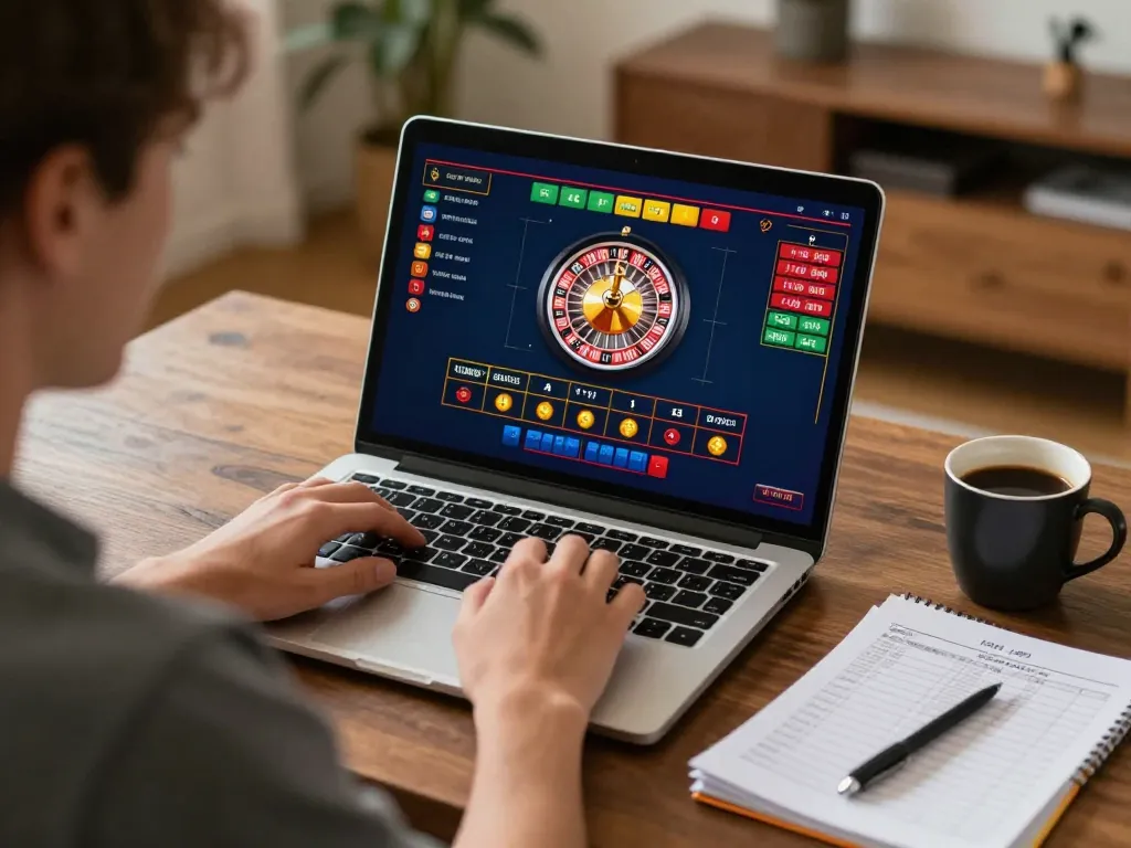 Player enjoying a live roulette game at home, integrating TR88 online gaming experience into a responsible gambling environment.