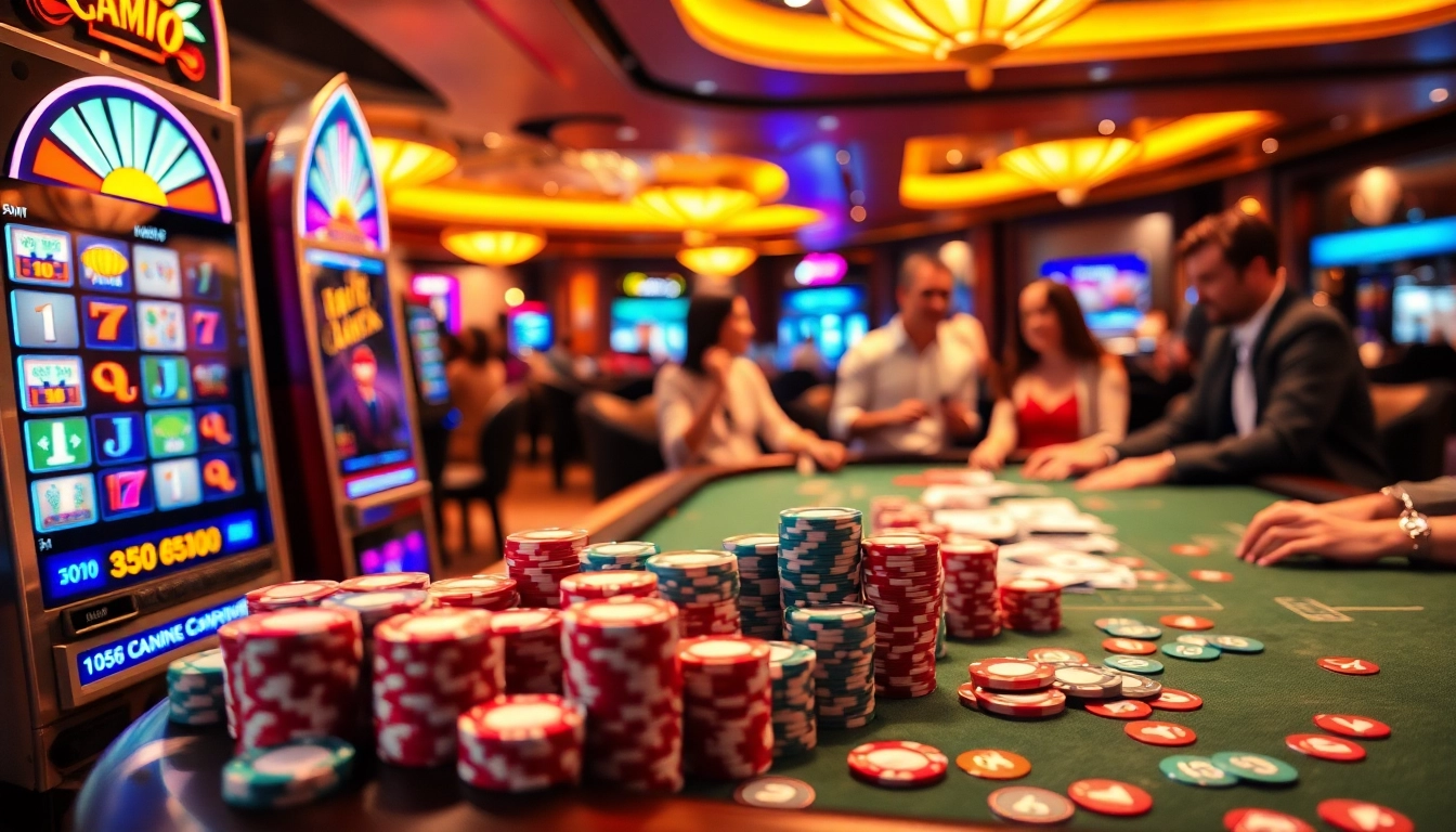 Engage with the e2bet experience at a vibrant casino game setup featuring exciting slot machines.