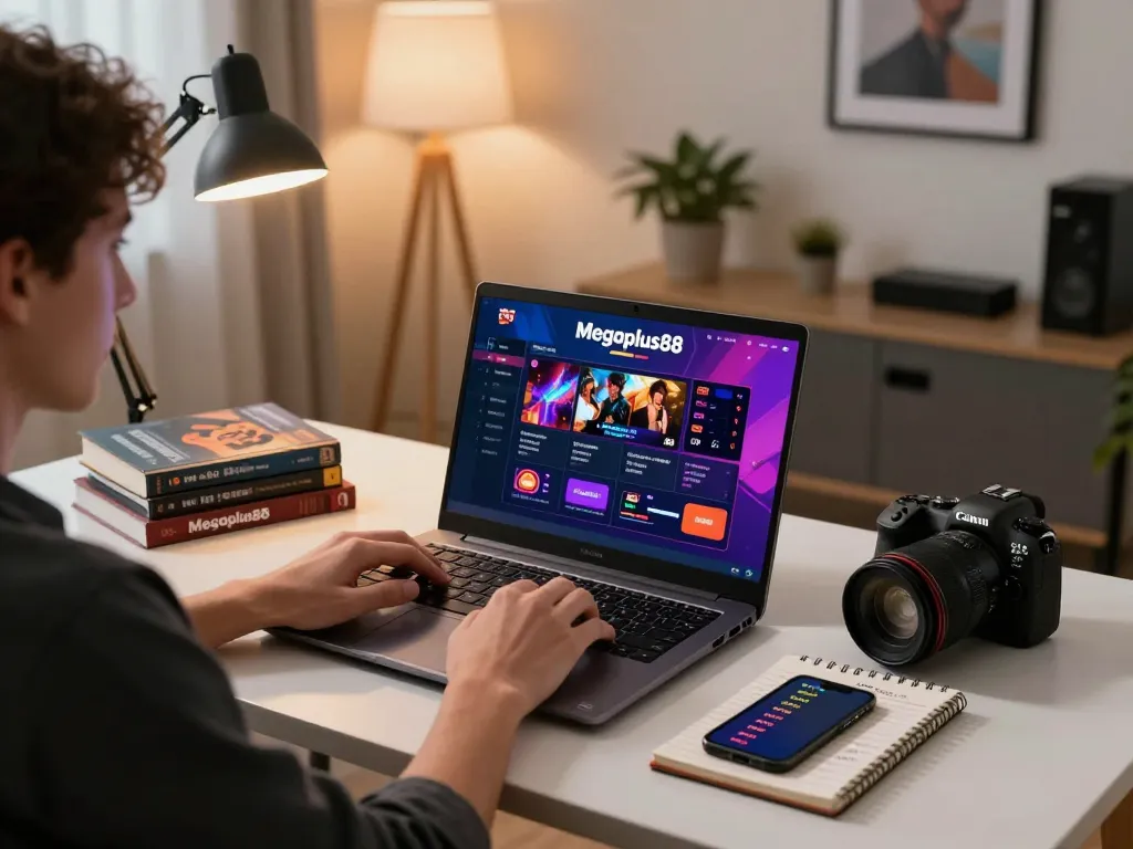 Engaging person playing at home using megaplus88 online gaming platform with strategy materials.