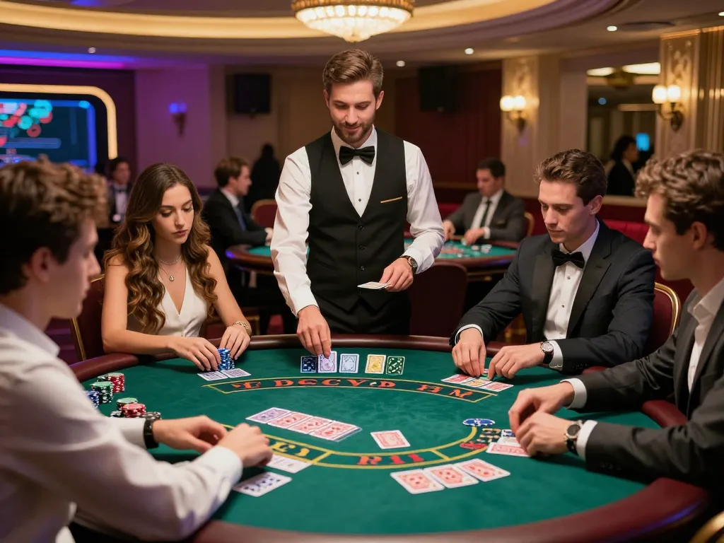 Exciting free credit baccarat game at a luxurious casino table with diverse players engaged.