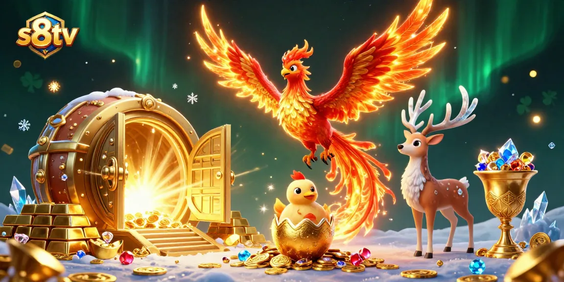 S8TV offers thrilling live sports betting action showcasing dynamic gaming elements and a magical phoenix backdrop.