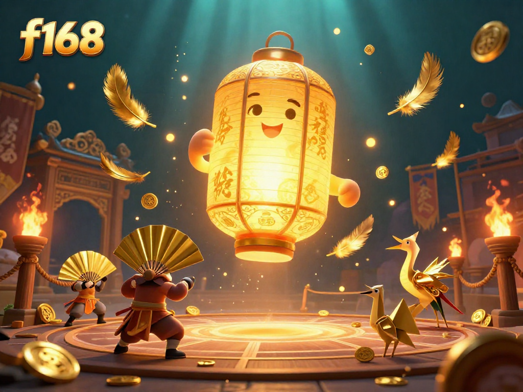 Experience the enchanted night at f168 casino with golden lantern spirit, warriors, and festive elements.