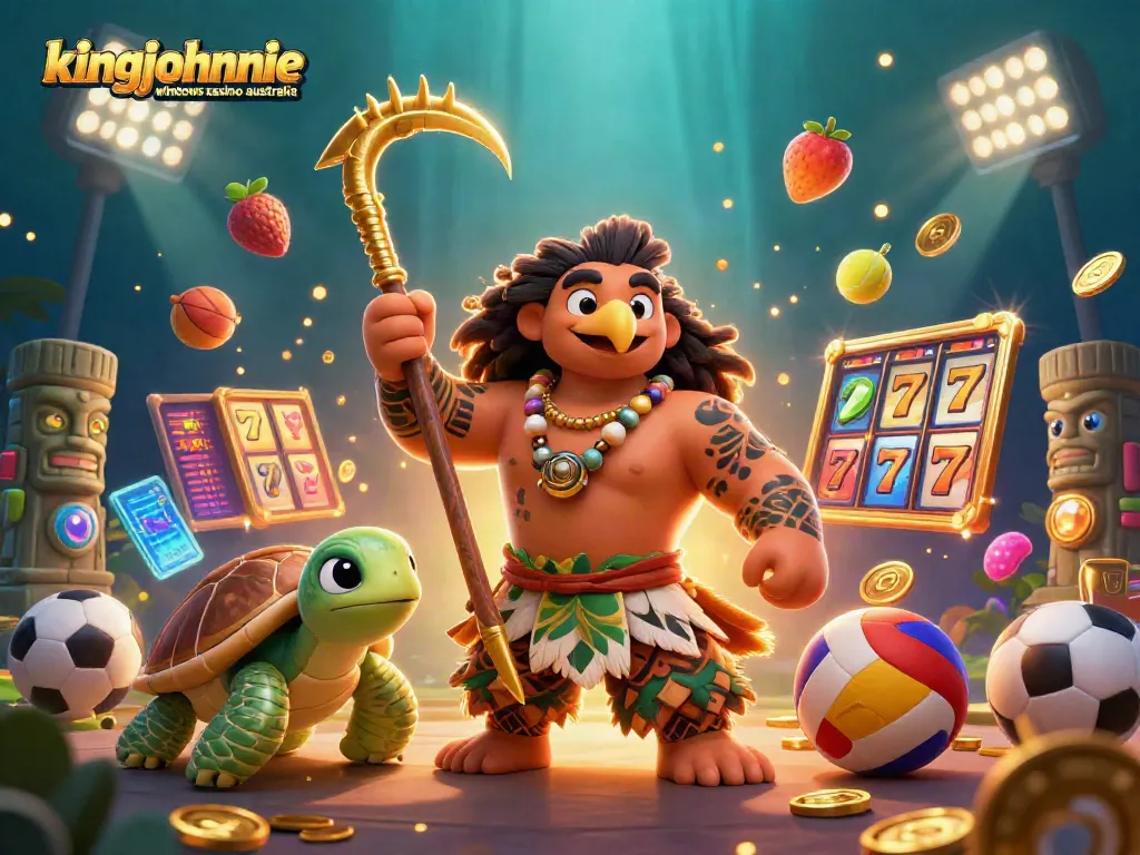 Join the action at kingjohnnie windows casino australia with vibrant slots alongside a Polynesian demigod illustration.
