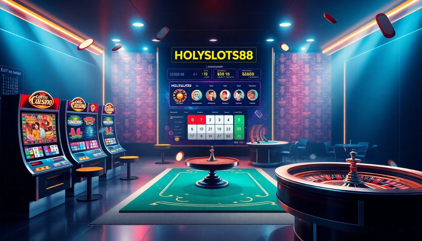 Experience the thrill of HOLYSLOTS88 with vibrant slot machines and poker tables online.