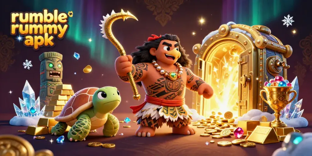 Win with the Rumble Rummy APK featuring fun characters and dynamic gambling elements.