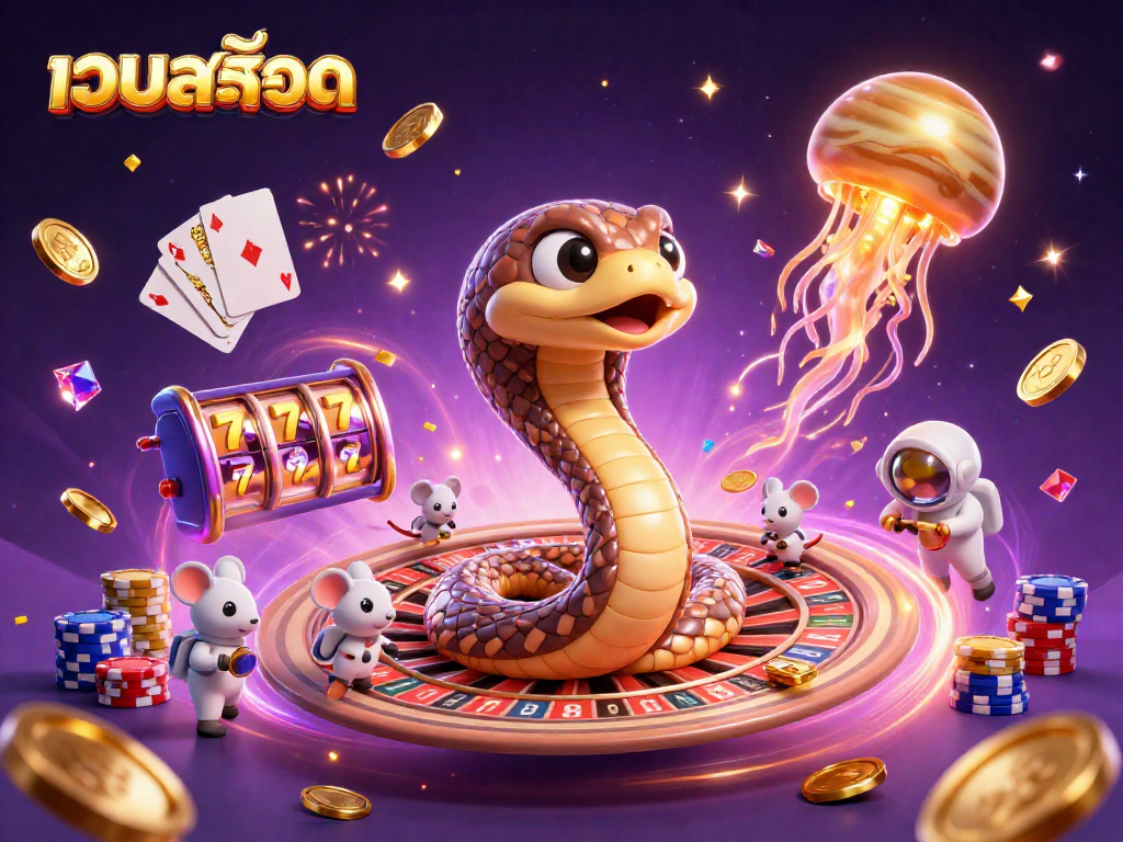 Engaging slot action with เว็บสล็อต, featuring cartoon characters and vibrant casino elements.