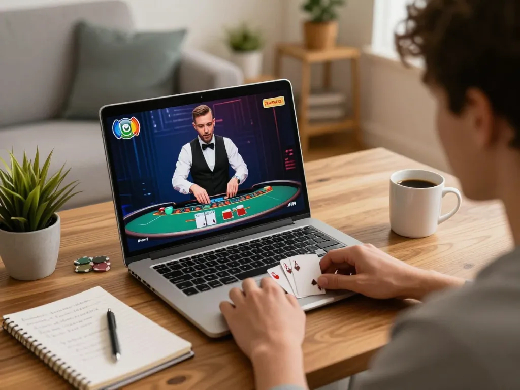 Player enjoying live dealer blackjack at home with C168 online gaming interface visible
