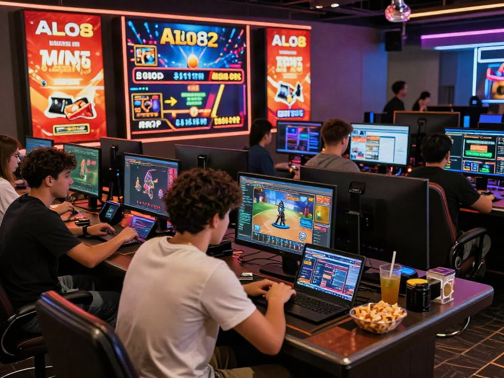 Exciting online gaming scene featuring ALO8 casino ambiance with players engaging on digital devices.
