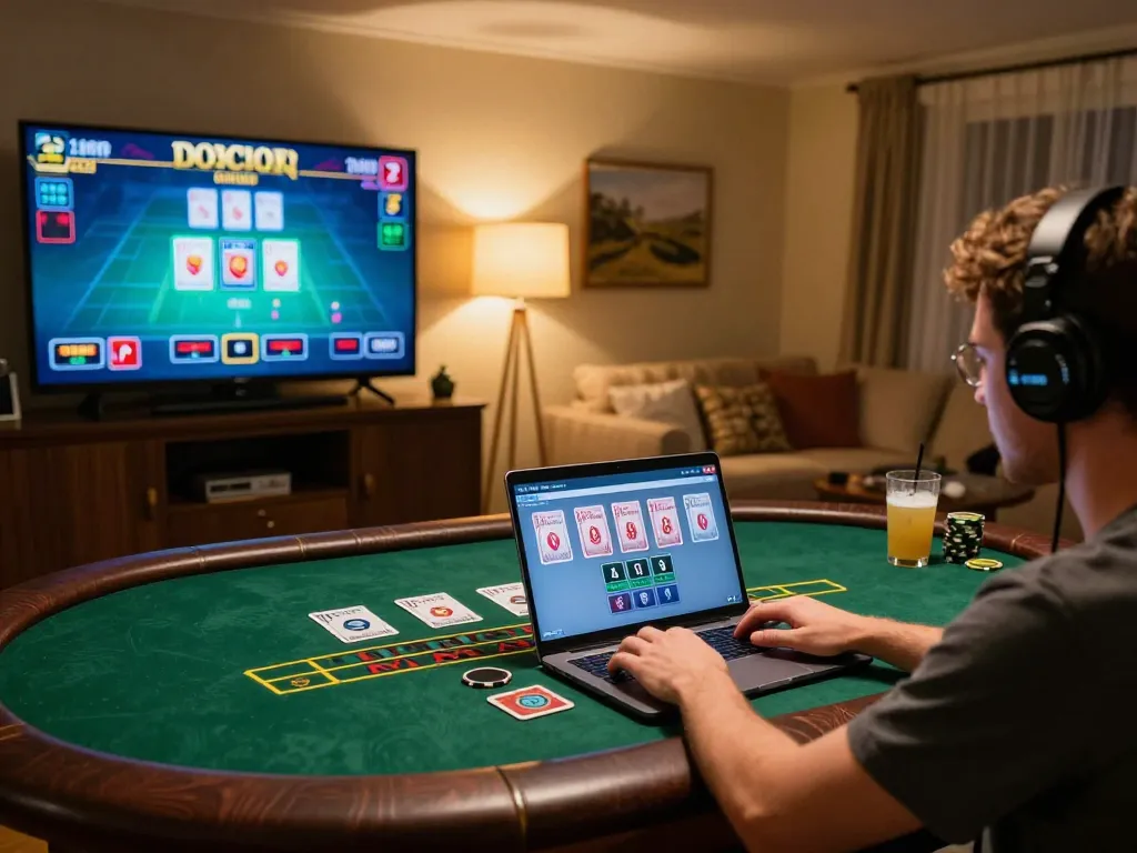 Engaged player using nk88 to strategize during a live dealer casino game session