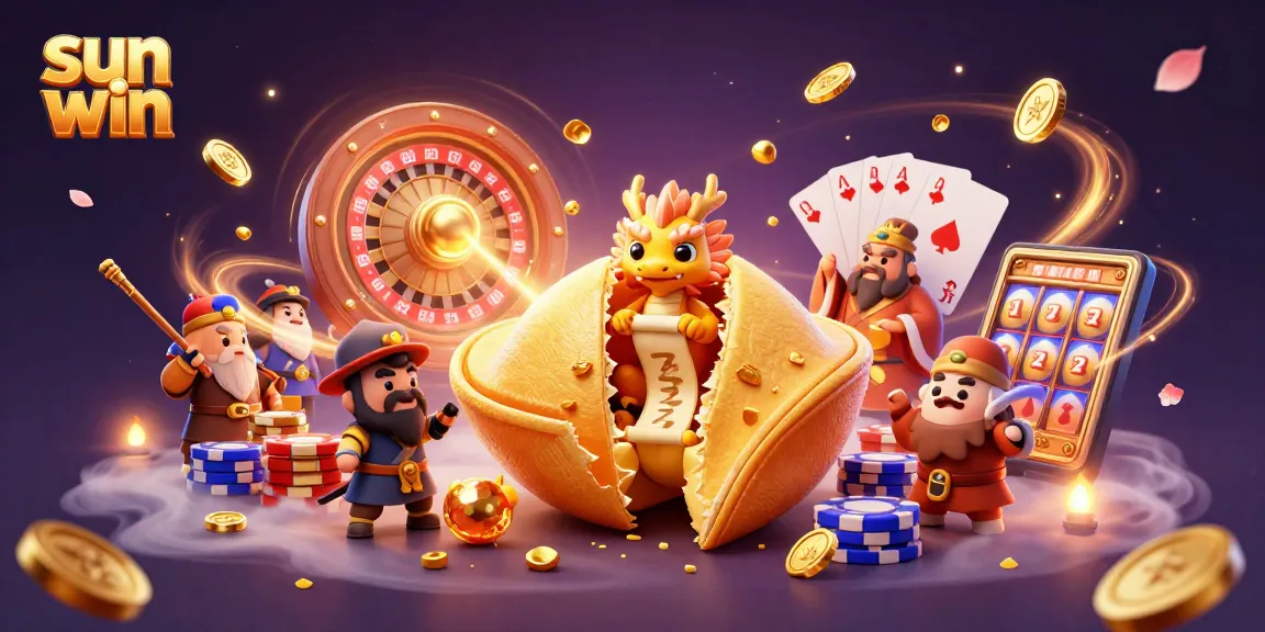 Experience fortune and excitement with sun win as golden treasures explode in this vibrant casino-themed illustration.