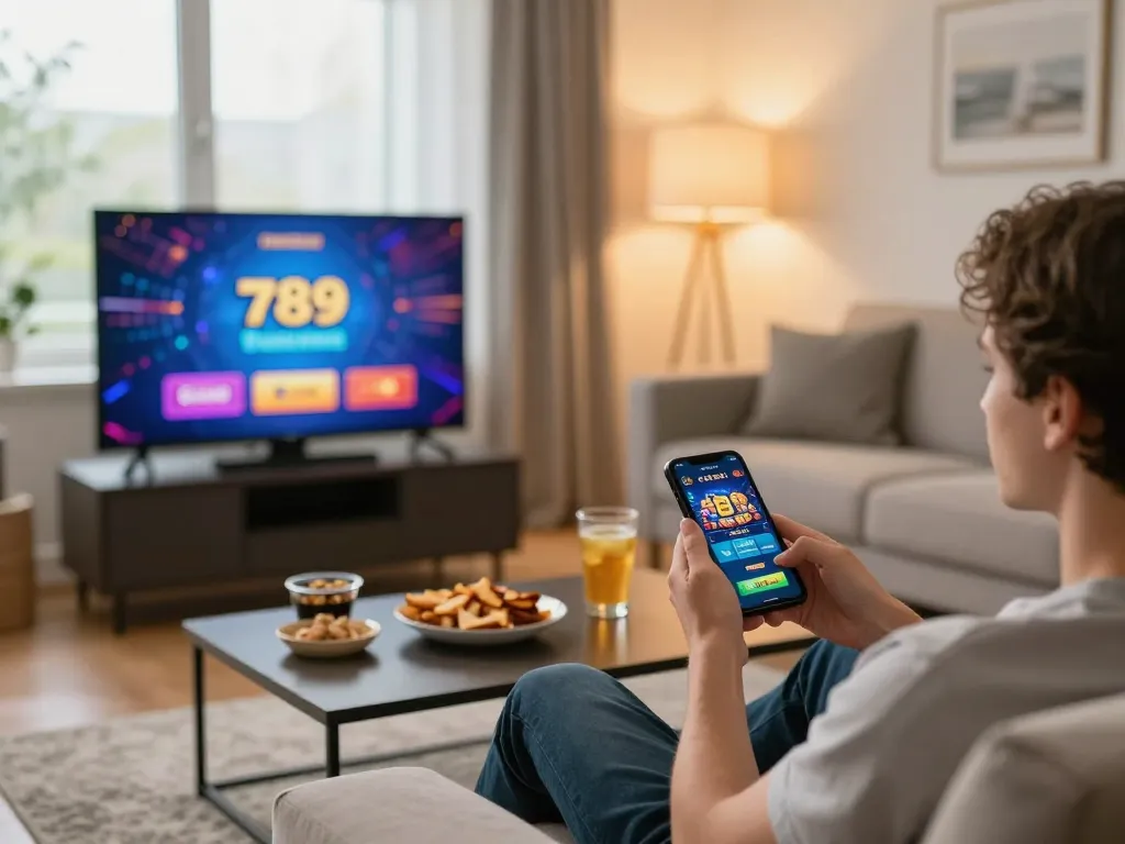 Engaging in thrilling gameplay on the 789 club casino app at home.