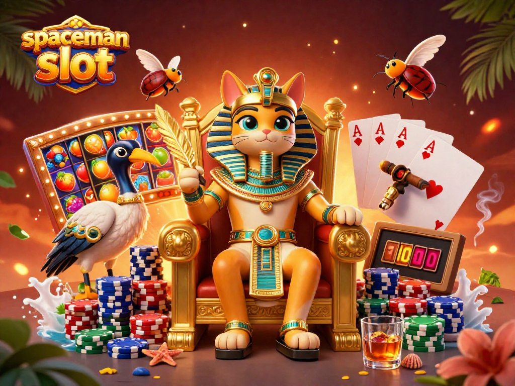 Play the spaceman slot in a vibrant 3D casino setting filled with colorful game elements.