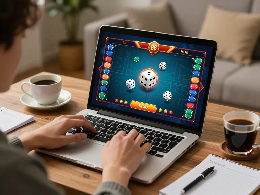 Player engaging in go88 tài xỉu online, with intense focus on dice rolling and game strategy.