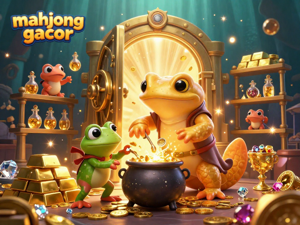 Experience mahjong gacor with vibrant casino elements, golden treasures, and playful characters.