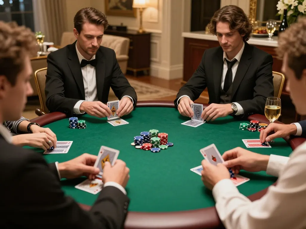 Players engaged in a strategic poker game at home, highlighting cm 88's gaming prowess and community.