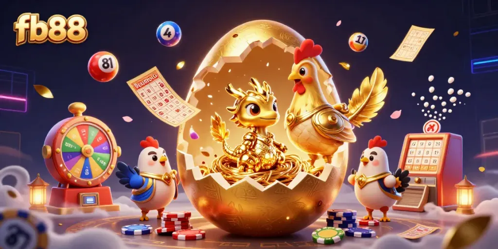 Experience thrilling gaming wins with fb88's golden dragon and vibrant symbols in this dynamic illustration.