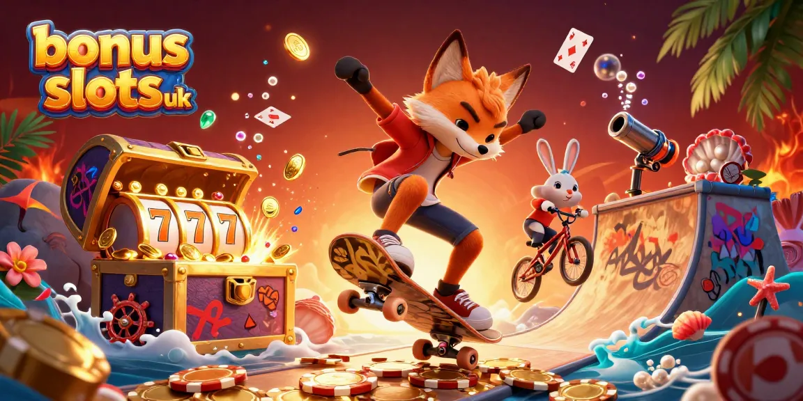 Explore bonus buy slots uk with vibrant 3D illustration of casino characters and elements