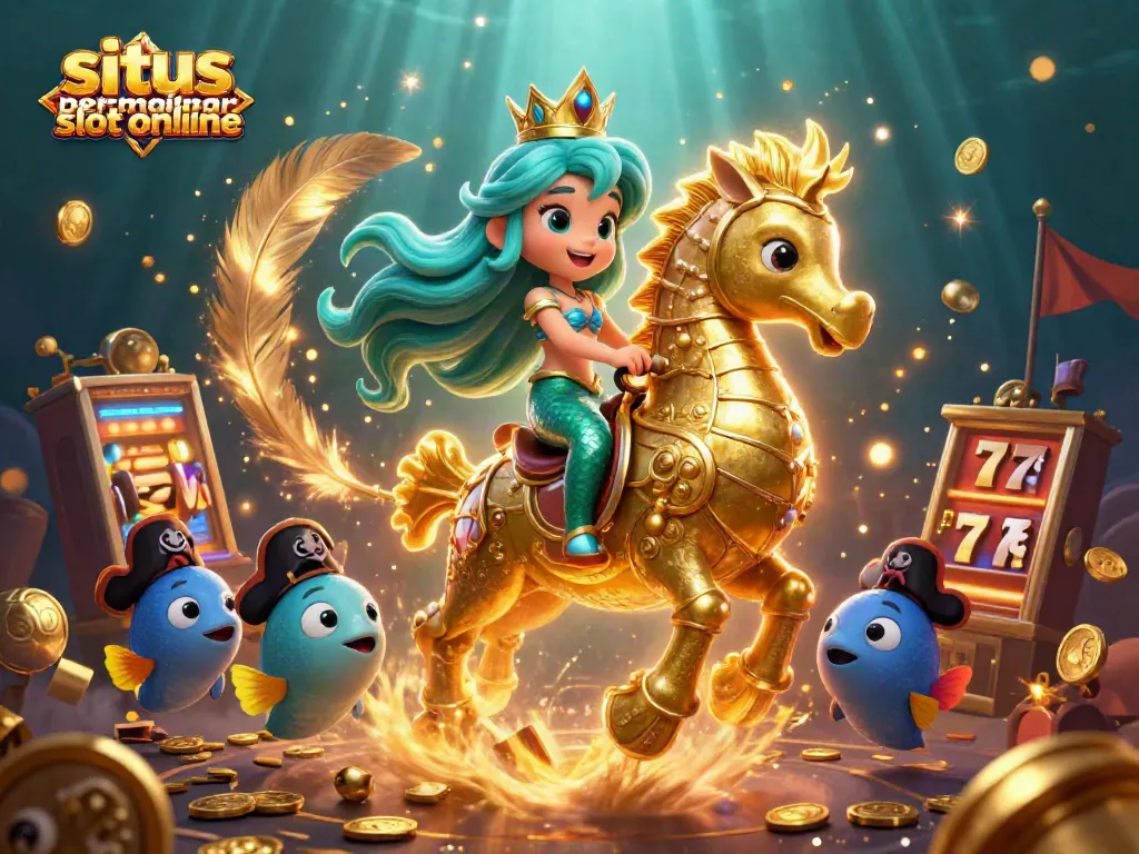 Slot permainan online yang menguntungkan dengan karakter putri duyung dan elemen kasino menari di lautan.