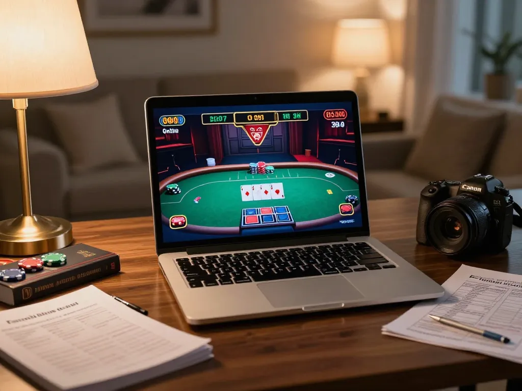 Engaging scene of a player enjoying Qh88 trang chủ poker game at home with strategic notes