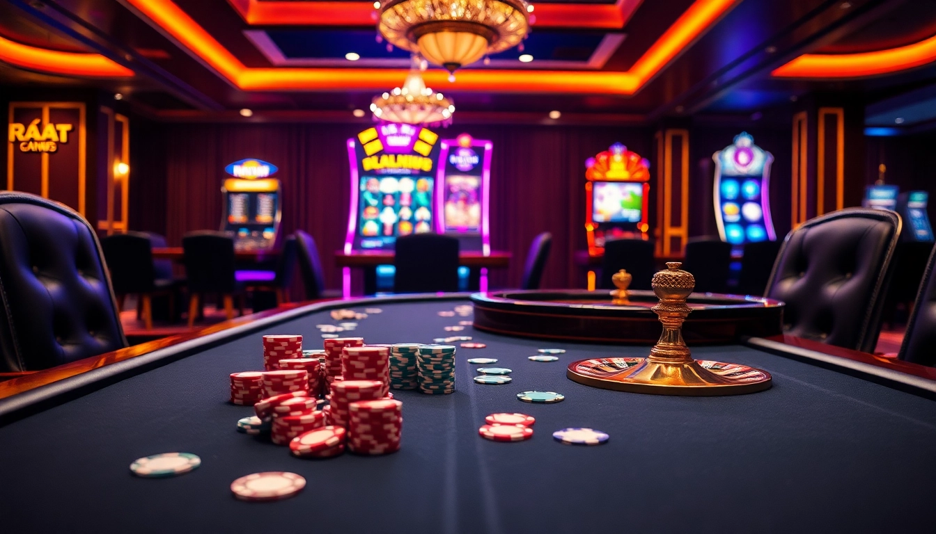 Experience the thrill of RR 88 casino with vibrant poker chips and cards on a luxurious table.