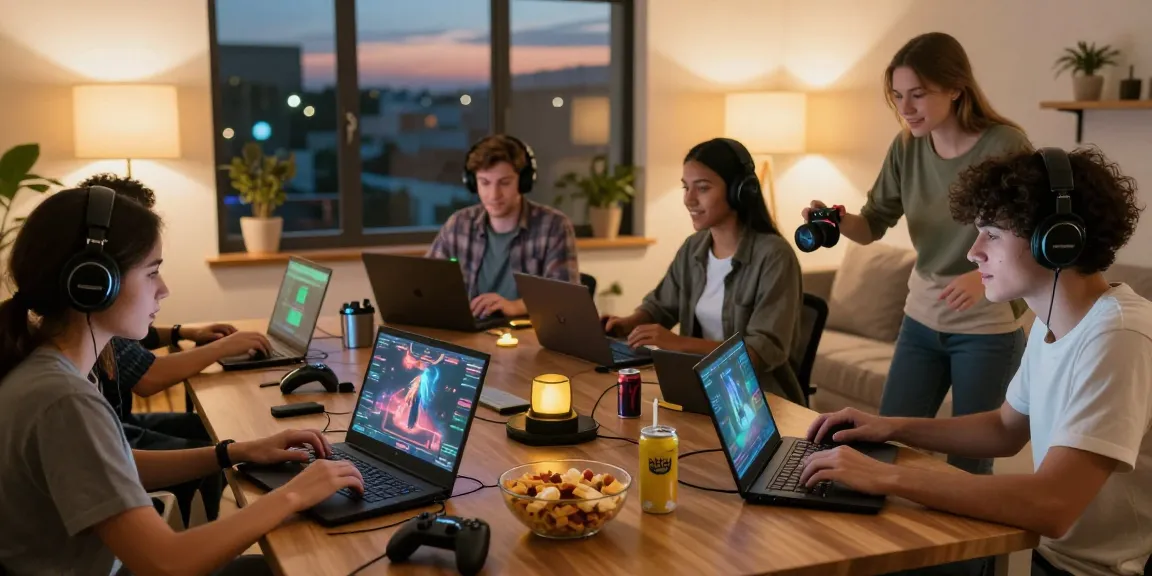 Diverse players enjoying credit card casinos at jumpspace.org.uk in a cozy living room with gaming setups.