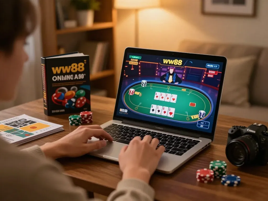 Engaging action in ww88 online casino gaming on a cozy home setup, showcasing strategic play.