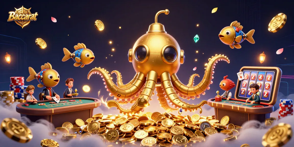 Experience thrilling Baccarat gameplay with a golden kraken and vibrant casino elements.