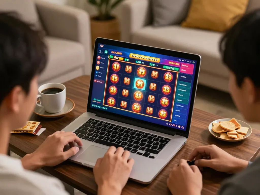 Engaging online casino Malaysia gaming session featuring colorful slots on a laptop screen