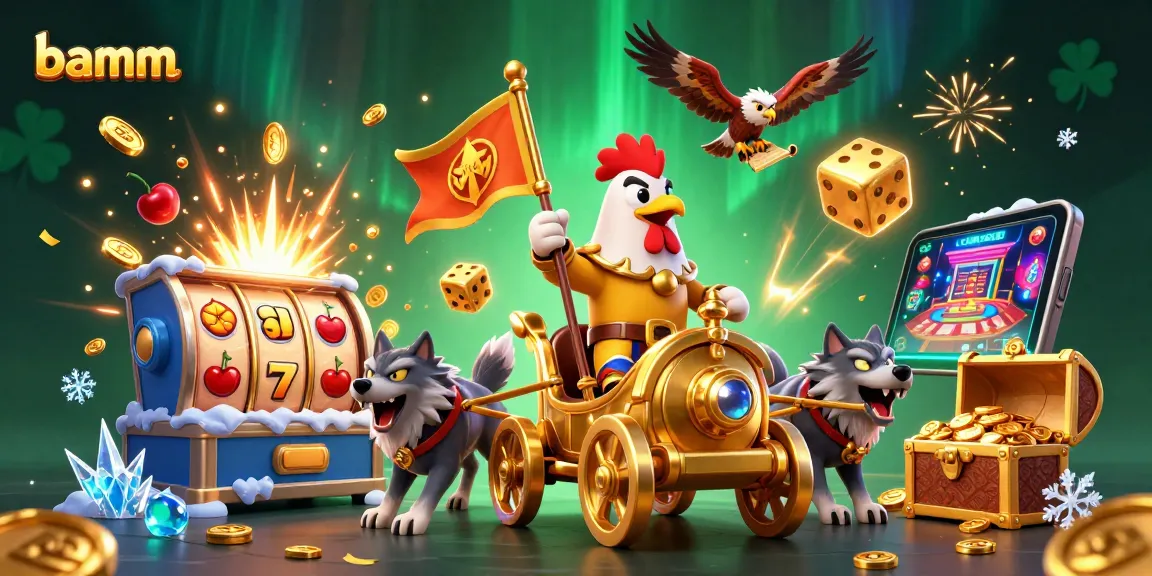 Experience the thrill of winning at bamm's casino with a dynamic 3D illustration featuring vibrant gambling elements.
