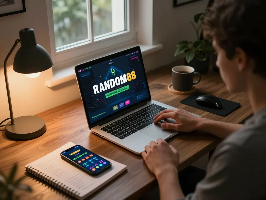 Pemain terlibat menikmati pengalaman permainan online RANDOM88 di kantor rumah.