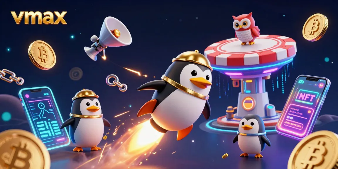 Experience vmax's unbeatable online gaming excitement with a golden penguin blasting to a casino.