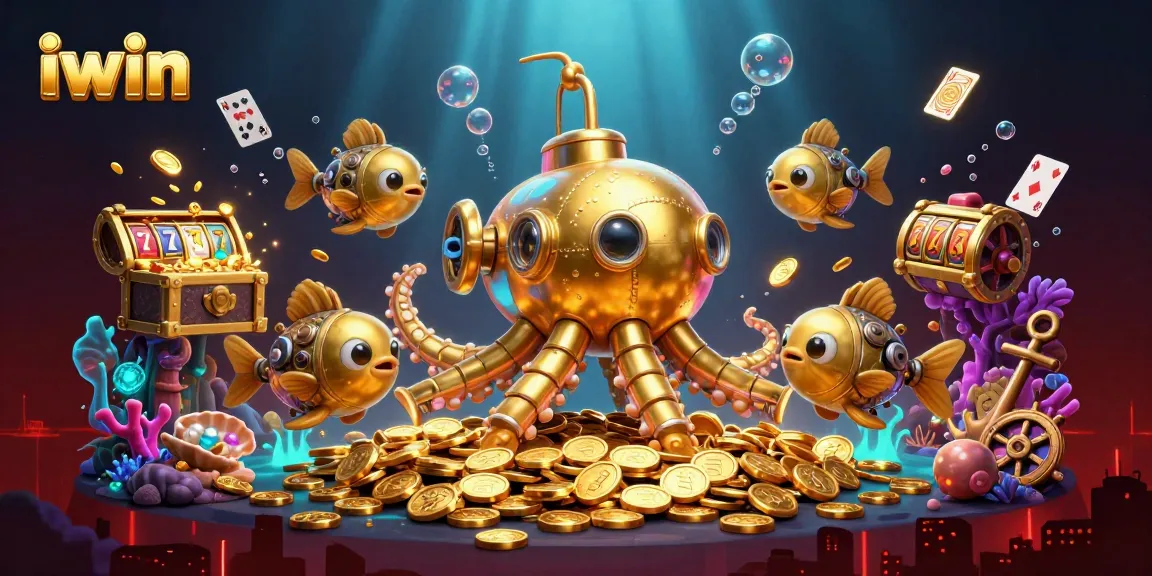 Experience excitement with iwin through this vibrant casino-themed 3D illustration filled with action and treasures.