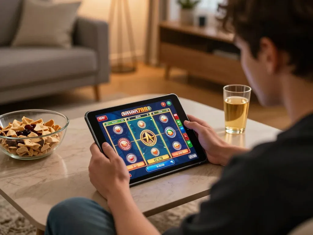 Bermain game slot online aman788 di tablet di rumah dengan suasana nyaman