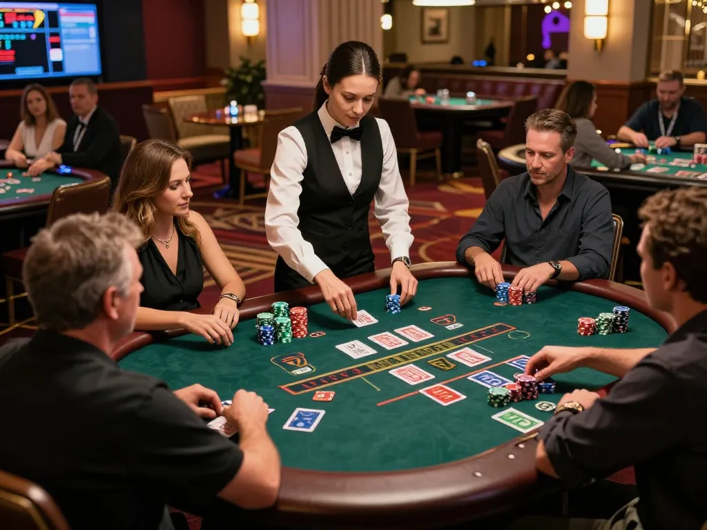 Players enjoying blackjack at QE8 live casino, showcasing vibrant atmosphere and strategic gameplay.