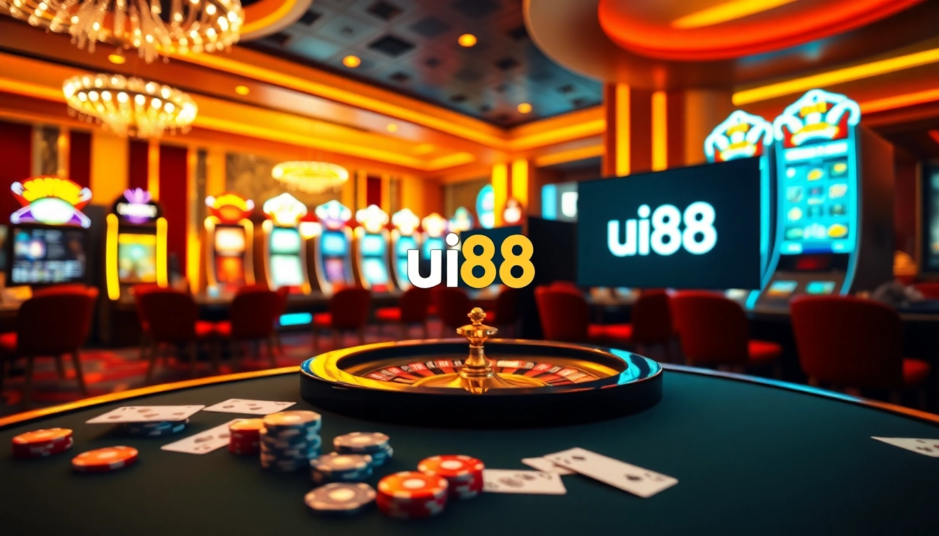 Experience thrilling uu88 game action at a vibrant casino table filled with poker chips and cards.