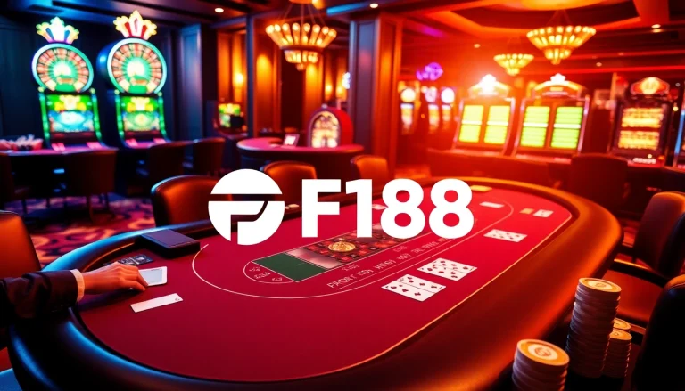 Engage in thrilling gameplay at F168's luxurious casino tables featuring slot machines and roulette wheels.