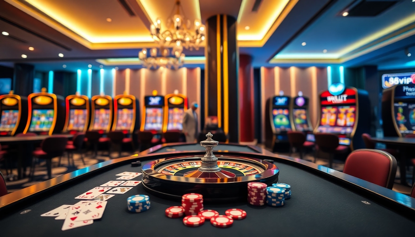 Experience the excitement of gambling at 68VIP with vibrant cards and luxury casino elements.
