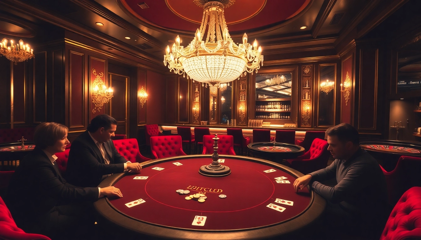 Hitclub poker players in a luxurious casino setting, showcasing excitement and strategy.