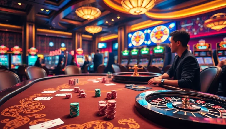 Engaging scene of players at a casino table, rr88 đăng nhập highlighted in an online interface.